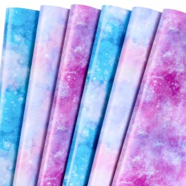WRAPAHOLIC Wrapping Paper Sheet - 12 Sheets Folded Flat with 12 Gift Tags, Pink-Blue Gradient Design for Party, Baby Showers - 19.7 Inch X 27.5 Inch Per Sheet
