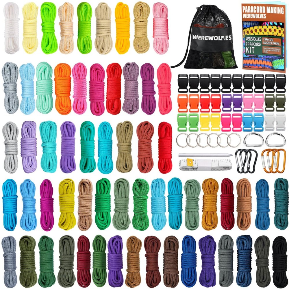 WEREWOLVES Paracord Craft Kit - 60 Colors, 10ft Ropes, Complete Accessories for Making Paracord Bracelets, Lanyards, Dog Collar