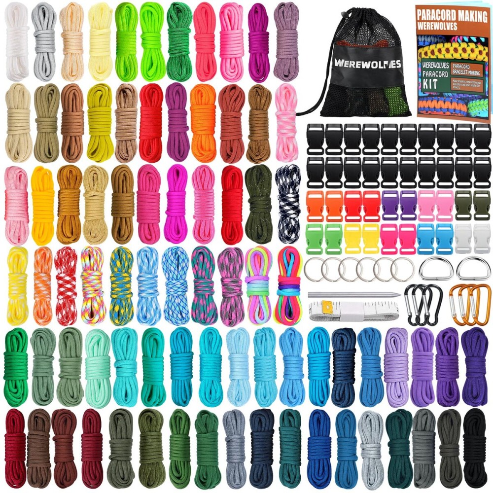 WEREWOLVES Paracord 550 Combo Crafting Kits with Instruction- 80 Colors 10ft Multifunction Paracord Ropes and Complete Accessories for Making Paracord Bracelets, Lanyards, Dog Collar (Candy)