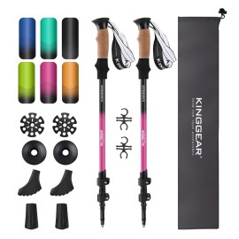 KINGGEAR Nordic Walking Stick, TP1 Hiking Poles Retractable Lightweight 7075 Aluminum, Trekking Poles with Flip Lock, Natural Cork and EVA Grip, 2pc Hiking Gear