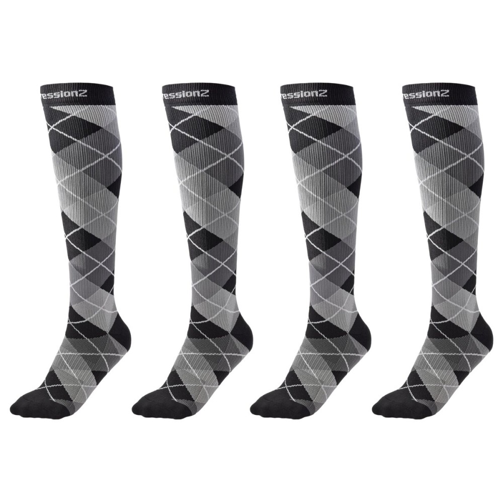CompressionZ 30-40 mmHg Knee High Compression Socks Men & Women | Support Stockings for Travel, Nurses and Athletes (Argyle Black, Large)