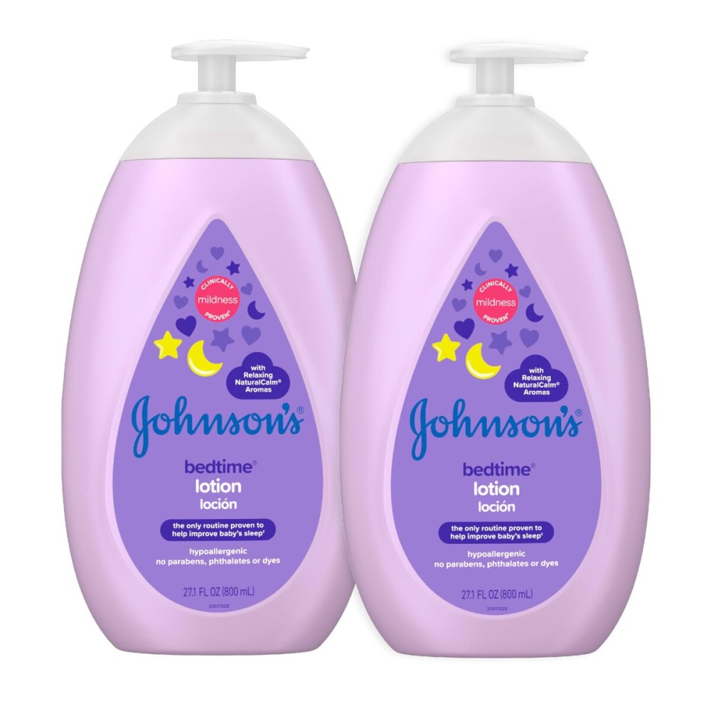 Johnson\'s Moisturizing Bedtime Baby Lotion with Coconut Oil & NaturalCalm Aromas to Help Relax Baby, Mild, Hypoallergenic & Paraben-, Phthalate- & Dye-Free, Twin Pack, 27.1 fl. oz, 2 Pack