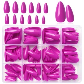 LoveOurHome 240pc Almond Press on Nails Medium Fake Nail Tips Full Cover Lavender Glue on Nails Artificial Fingernail Short Stiletto Nails Press ons False Nail & Adhesive Tabs for Women Girls Kids