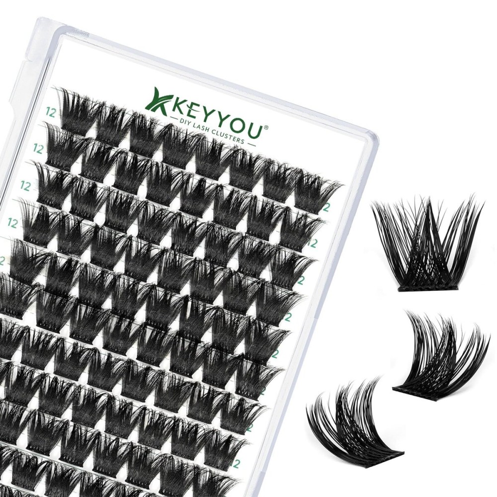 Lash Clusters 96pcs Eyelash Clusters Y02 D Curl 12mm Individual Lashes KEYYOU Volume Wispy Lash Extension Soft&Comfortable Easy DIY at Home(Y02,D-12mm)
