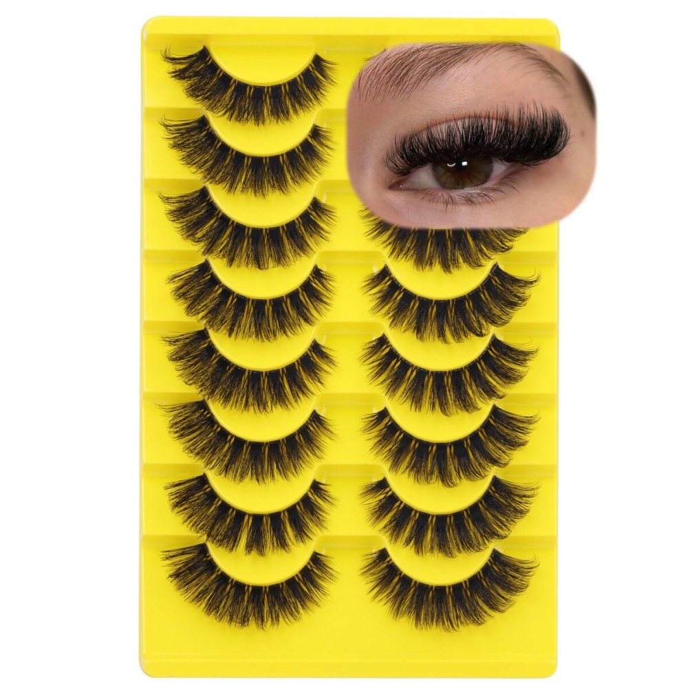 ALICE Cat Eye Lashes Russian Strip Lashes False Eyelashes Clear Band Eyelashes Dramatic Faux Mink Lashes 8 Pairs