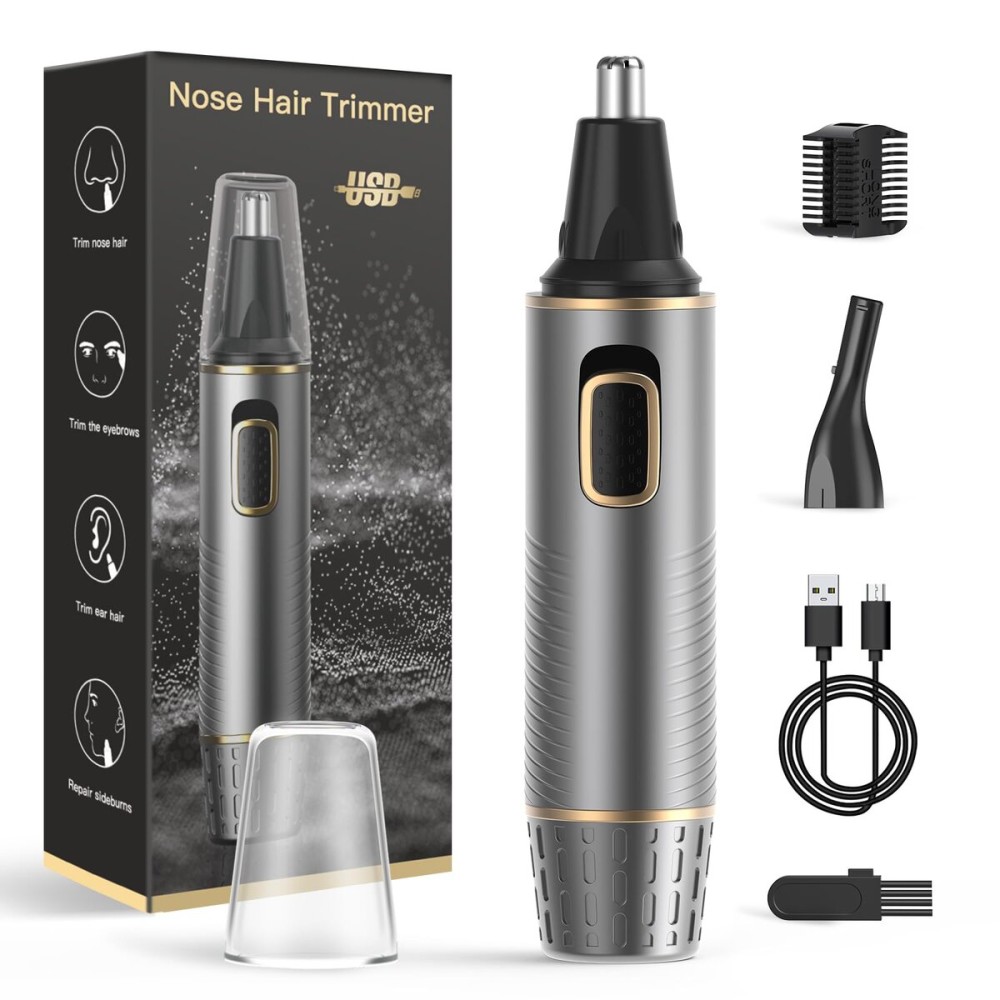 XOOMRSCP Nose Hair Trimmers for MenRechargeable Hair Trimmer 2 in 1 Painless Multifunctional Ear and Nose Hair Trimmer with IPX7 Waterproof Dual Edge Blades (Grey)