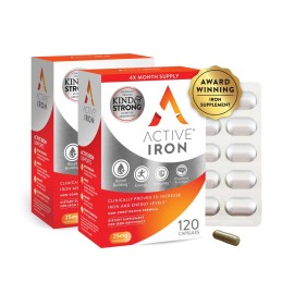 Active Iron Supplement 25mg - Clinically Proven to Increase Iron & Energy Levels - Gentle, Non-Constipating, Highly Absorbed - 120 Capsules