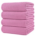 POLYTE 430 GSM Microfiber Oversize Quick Dry Lint Free Bath Towel, 60 x 30 in, 4 Pack (Waffle Weave)
