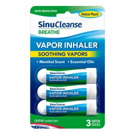 SinuCleanse Vapor Inhaler, Made in USA, Portable, On-The-Go, Non-Medicated, Refreshing Vapors, Pack of 3 Vapor Sticks