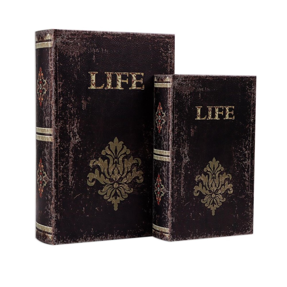 SICOHOME Decorative Book Box Set of 2 Wood Faux Book Box with Faux Leather Detailing Trinket Keepsake Vintage Wooden Treasure Chest for Women Kids Gifts Home Decor