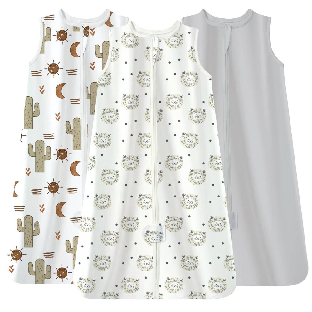 TotAha Boho Lion Sleep Sack 3-6 months 3 Pack, Buttery Soft, Safe Wearable Blanket Baby Sleeping Bag with 2-way Zipper, 0.5 TOG