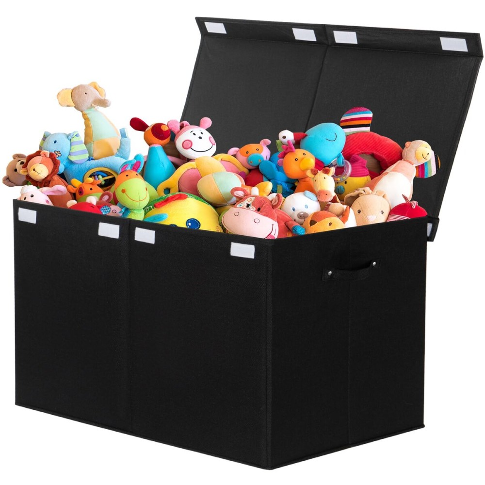 popoly 122L Large Toy Box Chest with Lid, Foldable Toy Storage Organizer Bin Boxes with Removable Divider for Kids, Boys, Girls, Nursery, Playroom, 26x17 x17(Linen Black)
