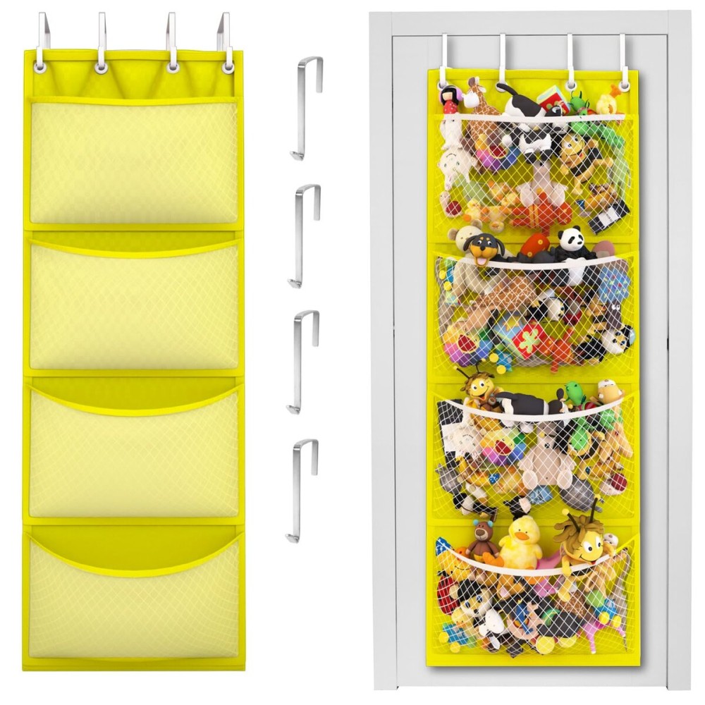 Honeyera Storage for Stuffed Animal - Over Door Organizer for Stuffies, Baby Accessories, and Toy Plush Storage/Easy Installation with Breathable Hanging Pockets (Yellow)