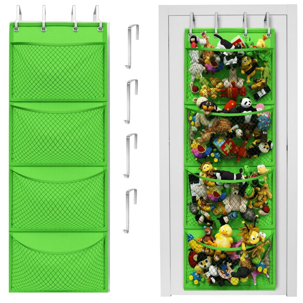 Honeyera Storage for Stuffed Animal - Over Door Organizer for Stuffies, Baby Accessories, and Toy Plush/Easy Installation with Breathable Hanging Pockets (Green)