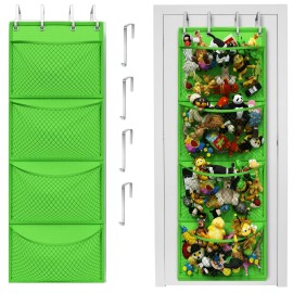 Honeyera Storage for Stuffed Animal - Over Door Organizer for Stuffies, Baby Accessories, and Toy Plush/Easy Installation with Breathable Hanging Pockets (Green)