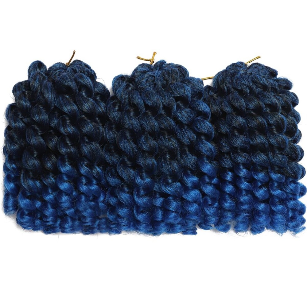 Wand Curl Crochet Braids Hair 8 Inch Jamaican Wand Curl Ombre Crochet Hair Jamaican Bounce Crochet Hair Colored Crochet Braids Ringlet Twist Hair Extension Crochet Hair(3PCS,TBLUE)
