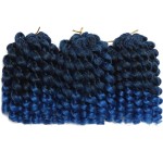 Wand Curl Crochet Braids Hair 8 Inch Jamaican Wand Curl Ombre Crochet Hair Jamaican Bounce Crochet Hair Colored Crochet Braids Ringlet Twist Hair Extension Crochet Hair(3PCS,TBLUE)
