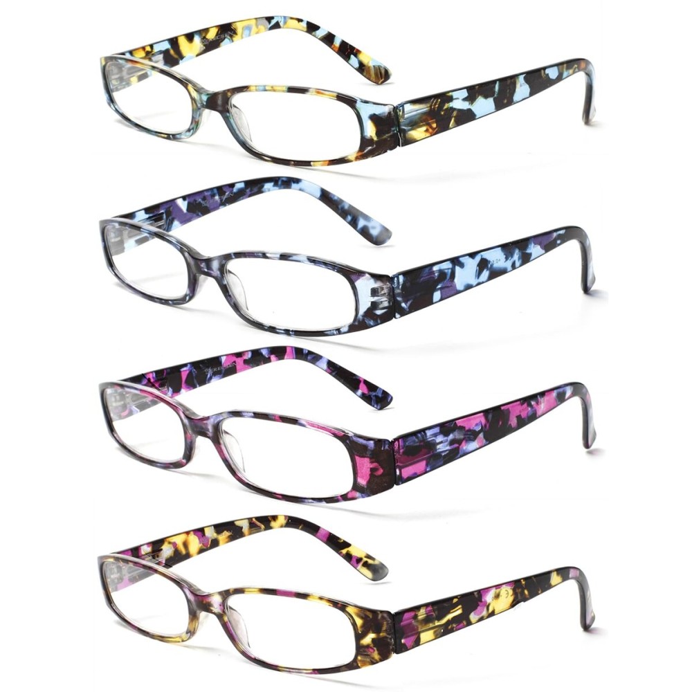 Kerecsen Women\'s Reading Glasses 4 Pairs Ladies Fashion Spring Hinge Readers (Colourful-3, 2.25)