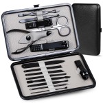 High Precision Stainless Steel Nail Clippers Set - 15 Pcs Manicure Pedicure Kit With File, Sharp Scissors, and Cutter for Fingernails & Toenails - Stylish Light Gray Case