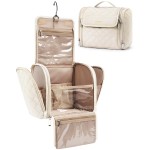 BAGSMART Toiletry Bag Travel Makeup Bag with Hanging Hook, Cosmetic Bag Make Organizer Case, Large Capacity Water-resistant Organizer for Toiletries Accessories Brushes Sponge, Beige
