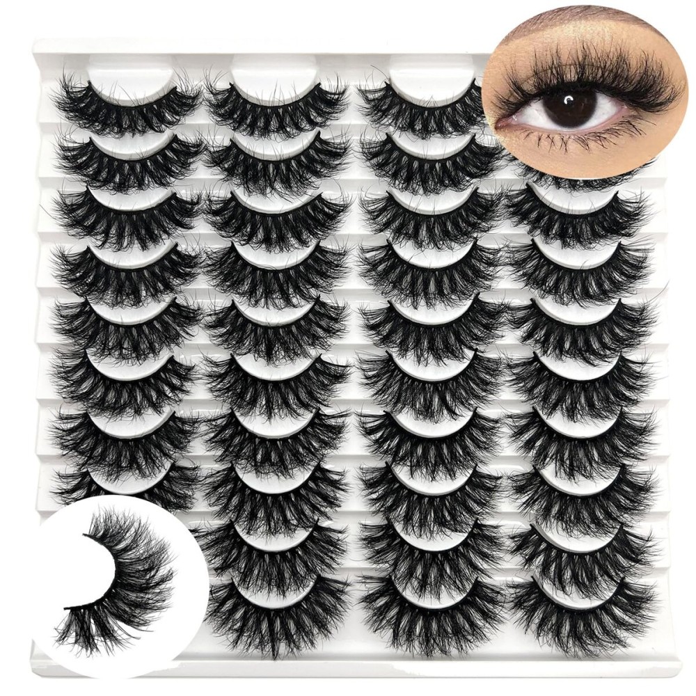 IFSOWDRA Mink Lashes Wispy Fluffy 16-18mm Long Volume False Eyelashes Faux Mink D Curl Dramatic Eyelashes Cat Eye Strip Lashes Pack