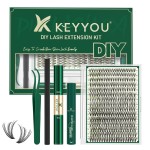 KEYYOU Lash Extension Kit DIY 300Pcs Lash Clusters Eyelash Extension Kit 30D D Curl 9-18MIX Lash Clusters Kit with Lash Glue Remover Applicator Easy to Use for Beginners(Kit,30D-D,9-18MIX)