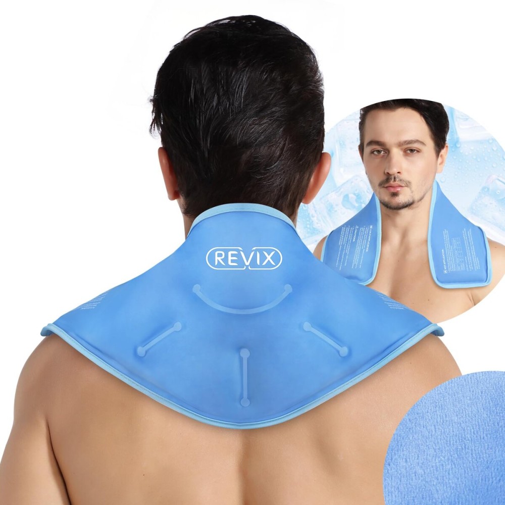 REVIX Neck Ice Pack Wrap - Reusable Hot Cold Gel Pack for Neck and Shoulder, Large Flexible Design with Soft Plush Lining, Cervical Gel Ice Wrap Ideal for Post-Workout Recovery, Fatigue & Relaxation