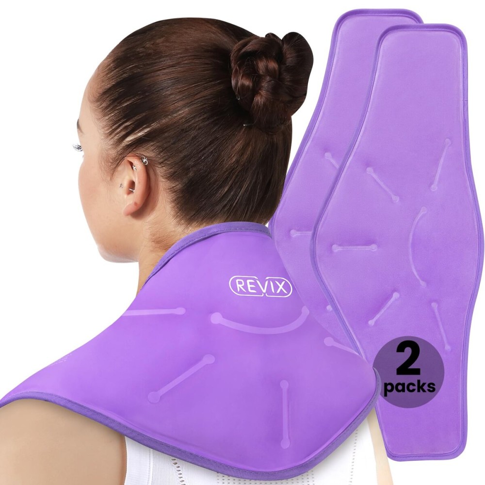 REVIX Ice Packs for Neck Discomfort Gel Cold Wraps for Relaxation, Hot Cold Compress for Neck and Shoulders, Ease Tiredness and Promote Post-Workout, Purple 2 Packs