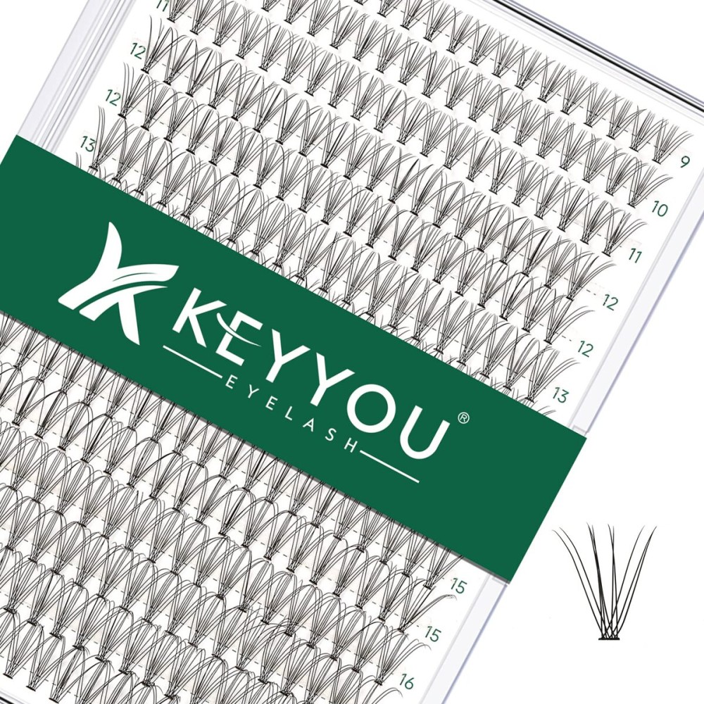 KEYYOU Lash Extension Kit DIY 300Pcs Lash Clusters Eyelash Extension Kit 50D C Curl 9-18MIX Lash Clusters Kit with Lash Glue Remover Applicator Easy to Use for Beginners(Kit,50D-C,9-18MIX)