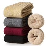 Velice Wool Socks for Women Merino Wool Boot Hiking Thick Thermal Warm Winter Crew Cushion Cozy Work Socks 5 Pairs (Yellow/Grey/Red/Black/Beige)