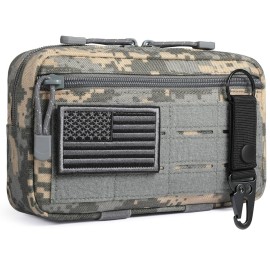 FRTKK Tactical Molle Admin Pouch Utility Laser Cut EDC Tool Pouch Bag Horizontal Modular Pouches Include US Flag Patch and Keychain (ACU)