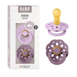 BIBS Pacifiers 0-6 Months | Boheme Collection 2-Pack | BPA-Free Round Nipple | Nautral Rubber Latex | Made in Denmark | Violet Sky/Mauve