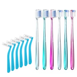 Fregum V+A Shaped Orthodontic Toothbrush for Braces, with 6 Interdental Brushes, Soft Bristles, 6 Count
