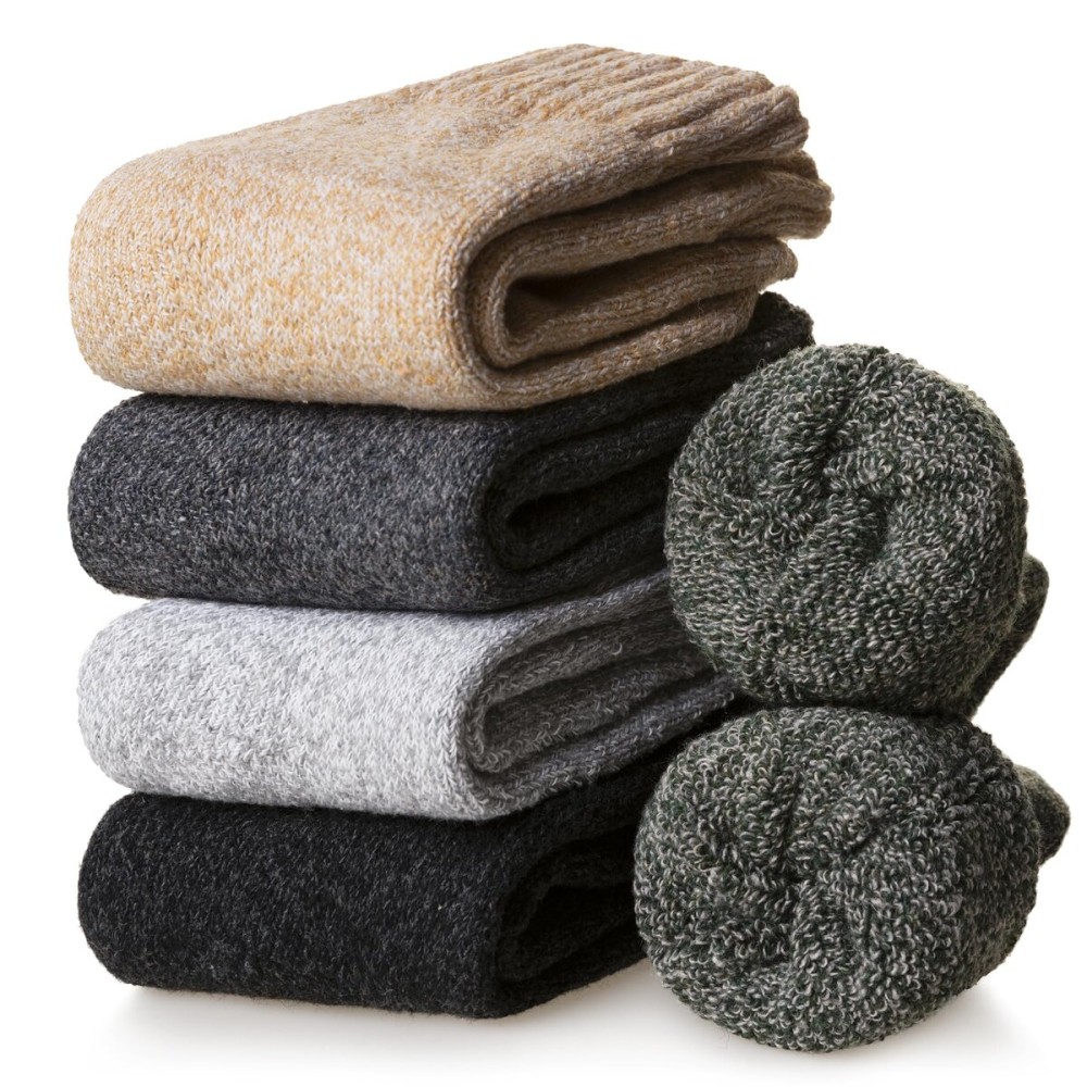 Velice Wool Socks for Women Merino Wool Boot Hiking Thick Thermal Warm Winter Crew Cushion Cozy Work Socks 5 Pairs(Black/Green/Grey/Beige/Light Grey)