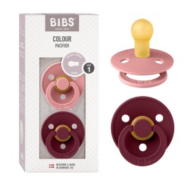 BIBS Pacifiers Colour Collection | Natural Rubber Baby Pacifier | Set of 2 BPA-Free Soothers | Made in Denmark | 6+ Months (Pack of 2) | Dusty Pink/Elderberry