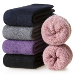 Velice Wool Socks for Women Merino Wool Boot Hiking Thick Thermal Warm Socks Winter Crew Cushion Cozy Work Socks 5 Pairs(Black/Grey/Pink/Blue/Purple)