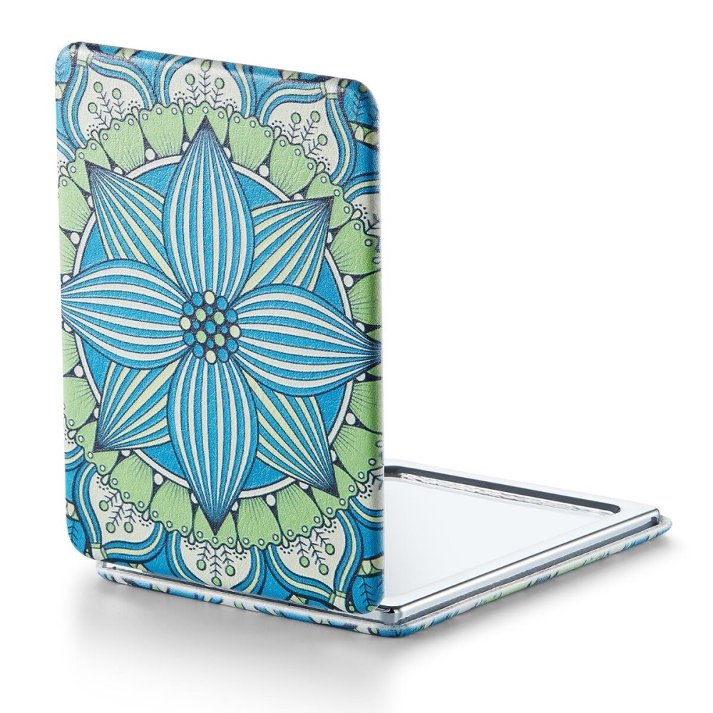 OMIRO 1X/3X Magnifying Mirror, Unique Painting Compact Mirror with Classical PU Leather, 2.4 W x 3.4 L (Green Flower Mandala)