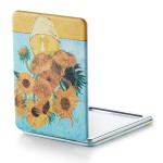 OMIRO Compact Mirror, Unique Painting PU Leather 1X/3X Magnification, Ultra Portable for Purses, 2.4 W x 3.4 L (Sunflowers)