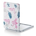 OMIRO Compact Mirror, Unique Painting PU Leather 1X/3X Magnification, Ultra Portable for Purses, 2.4 W x 3.4 L (Pink Flamingos)
