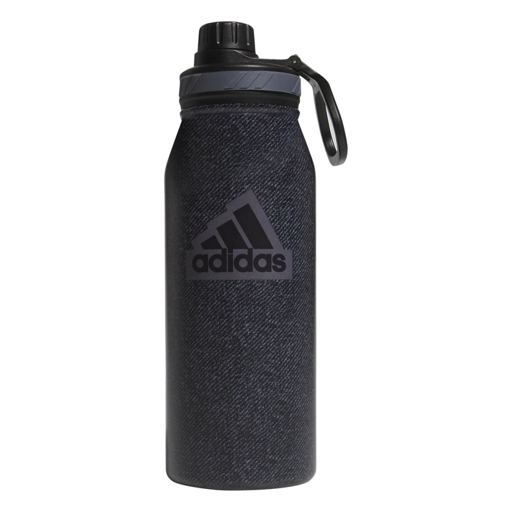 adidas 1 Liter (32 oz) Metal Water Bottle, Hot/Cold Double-Walled Insulated 18/8 Stainless Steel, Twill Black/Black/Grey Five, 32 Ounces
