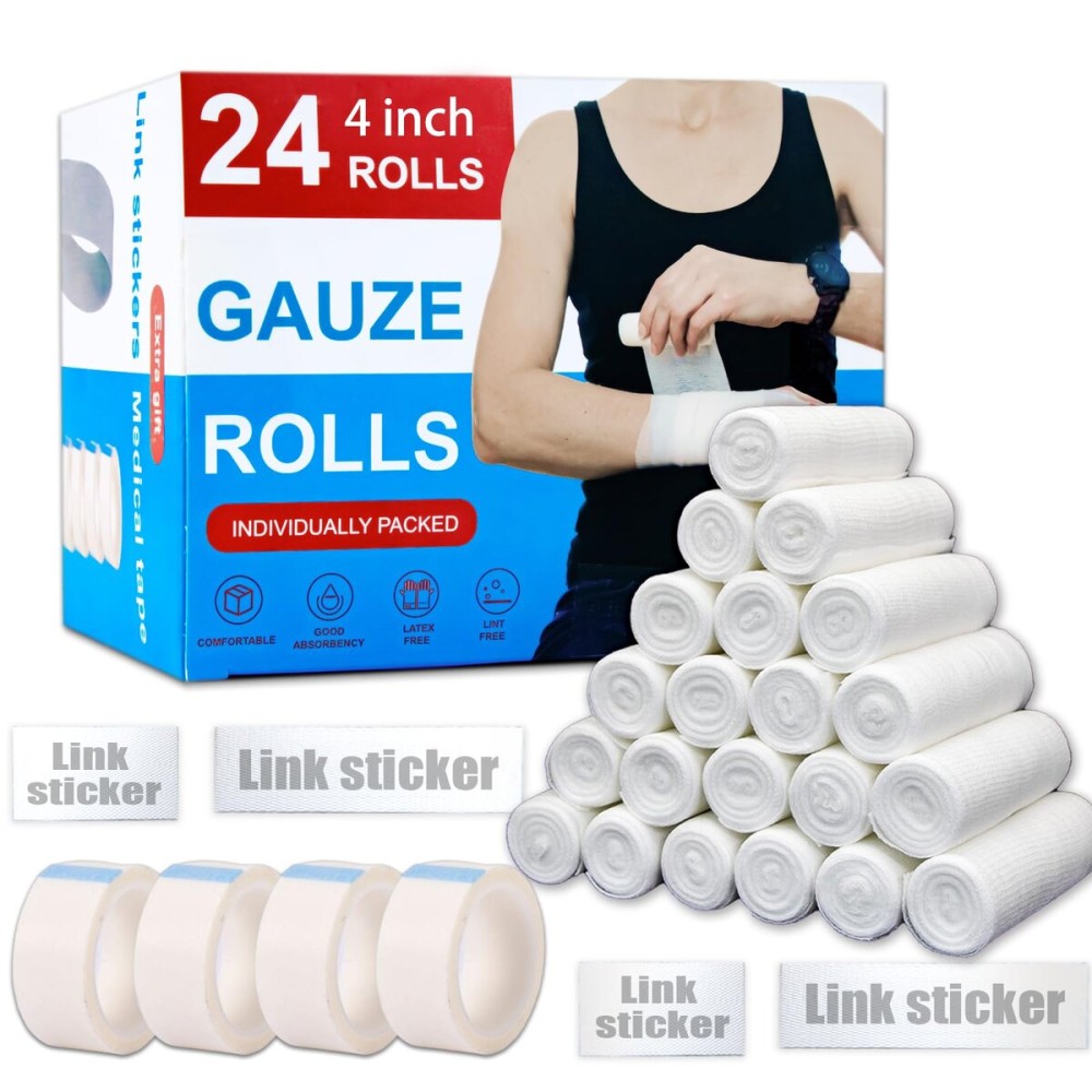 KIWAEZS 24 Pack Gauze Rolls Bandages 4  x 4.1 yd Premium Quality Lint and Latex-Free Conforming Stretch Designed for Wound Care for Wound Dressing Support(Ideal for Home and car First aid Kits)