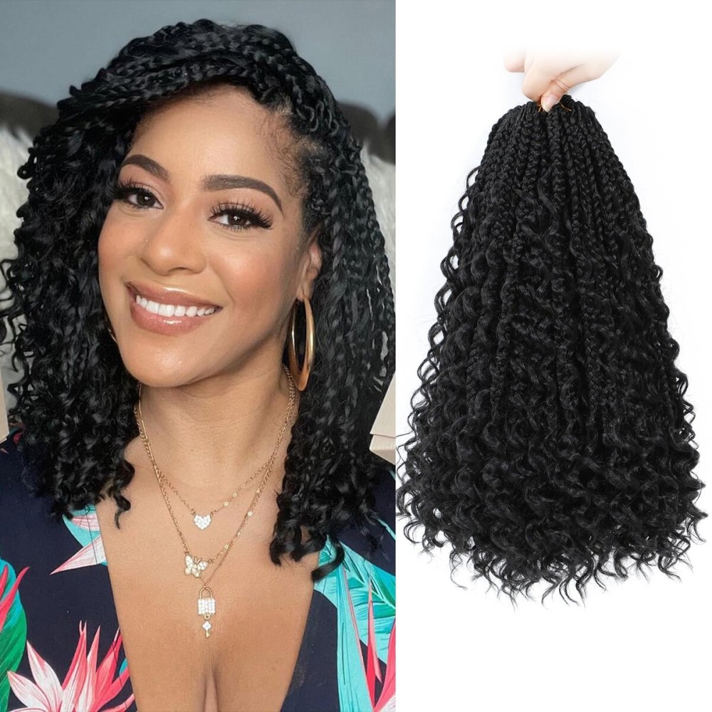 Yewell 9 Packs Goddess Box Braids Crochet Hair Boho Crochet Box Braids With Curly Ends CrochetHair For Black Women, 12 Inch Pre Looped Bohemian CrochetBox Braiding Hair (12Inch 9 Packs,1B)