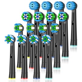 Replacement Toothbrush Heads Compatible with Braun Oral b 7000/Pro 1000/9600/ 5000/3000/8000/Genius and Smart Electric Toothbrush, 16 Pcs (Black)