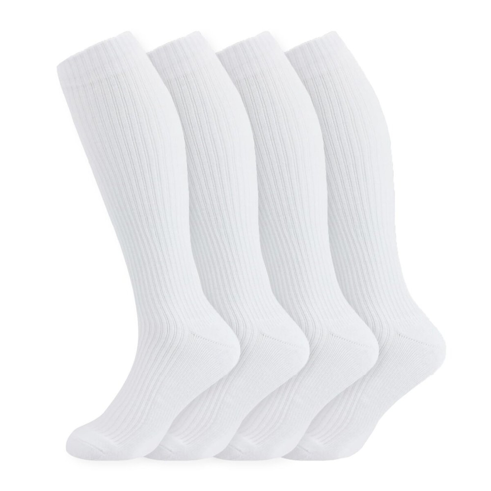 +MD 4 Pairs Compression Socks (15-20mmHg) for Women & Men - Cushion Knee High Socks for Running, Medical, Athletic, Nurses, Travels, Edema, Anti-DVT, Varicose Veins, Shin Splints 4White 10-13