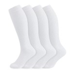 +MD 4 Pairs Compression Socks (15-20mmHg) for Women & Men - Cushion Knee High Socks for Running, Medical, Athletic, Nurses, Travels, Edema, Anti-DVT, Varicose Veins, Shin Splints 4White 10-13