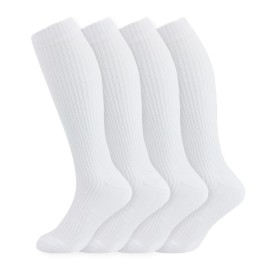 +MD 4 Pairs Compression Socks (15-20mmHg) for Women & Men - Cushion Knee High Socks for Running, Medical, Athletic, Nurses, Travels, Edema, Anti-DVT, Varicose Veins, Shin Splints 4White 10-13
