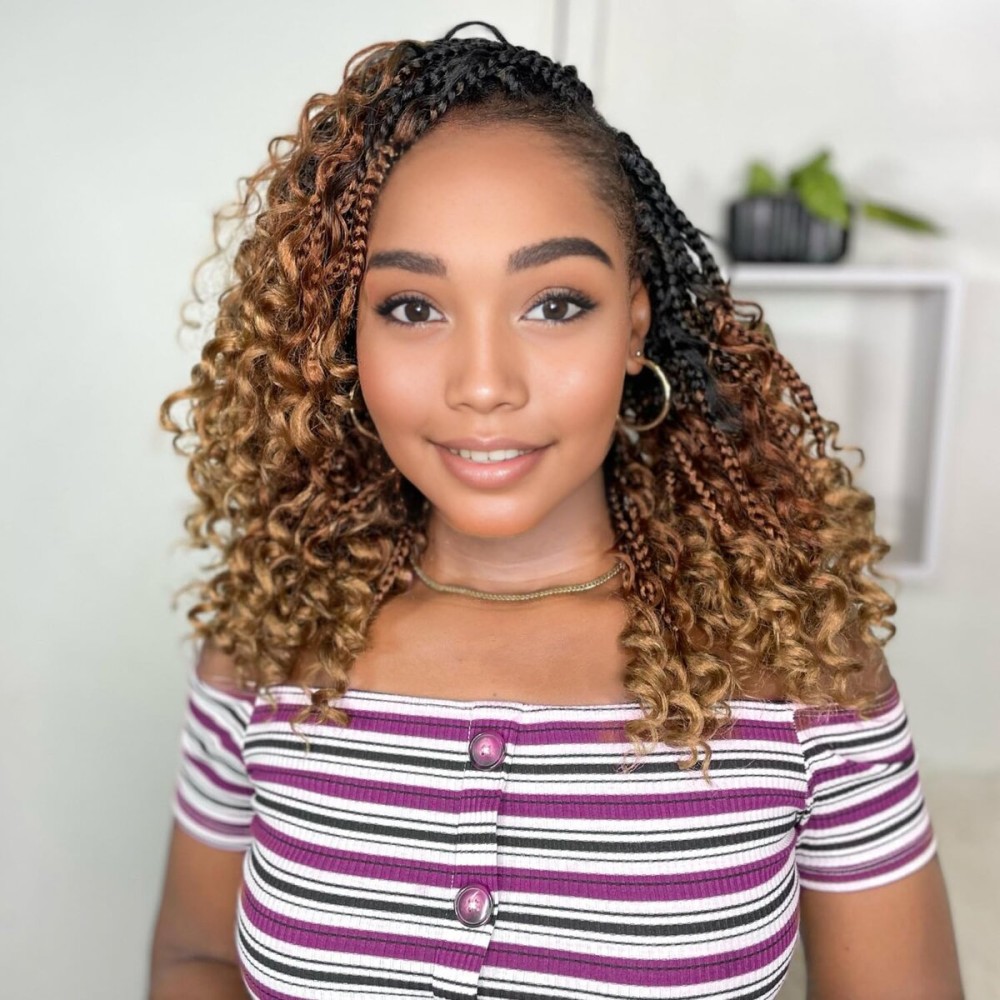 Yewell 9 Packs Goddess Box Braids Crochet Hair Boho Crochet Box Braids With Curly Ends Crochet Hair For Black Women,12 Inch Pre Looped Bohemian Crochet Box Braids Hair (12Inch 9Packs,1B/30/27)