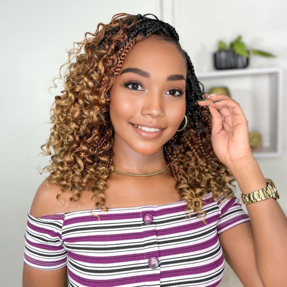 YEWELL Goddess BoxBraids Crochet Hair 10\'\' Boho Crochet BoxBraids With Curly Ends,9 Packs Bohomian BoxBraids Crochet Hair For Black Women Pre Looped BoxBraids Crochet Hair (10\'\',1B/30/27)