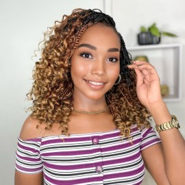 YEWELL Goddess BoxBraids Crochet Hair 10\'\' Boho Crochet BoxBraids With Curly Ends,9 Packs Bohomian BoxBraids Crochet Hair For Black Women Pre Looped BoxBraids Crochet Hair (10\'\',1B/30/27)
