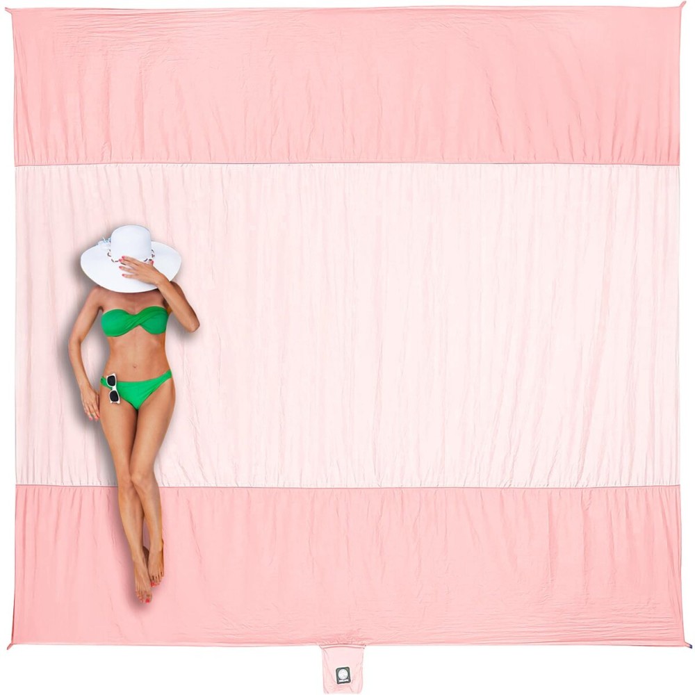 WEKAPO Beach Blanket - Sandproof Waterproof Extra Large Beach Mat | Oversized Sand-Free Lightweight Quick-Drying | Beach Vacation Essentials with Stakes & Corner Pockets (Pink, 9x7 FT)